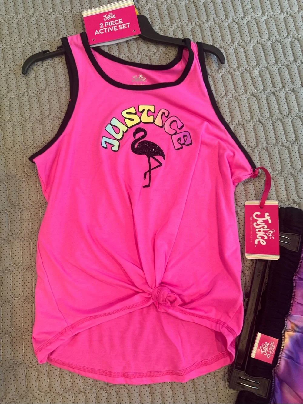 Active set 2 piece Justice Girls' Neon Tie-Dye Athletic Shorts with Black Trim